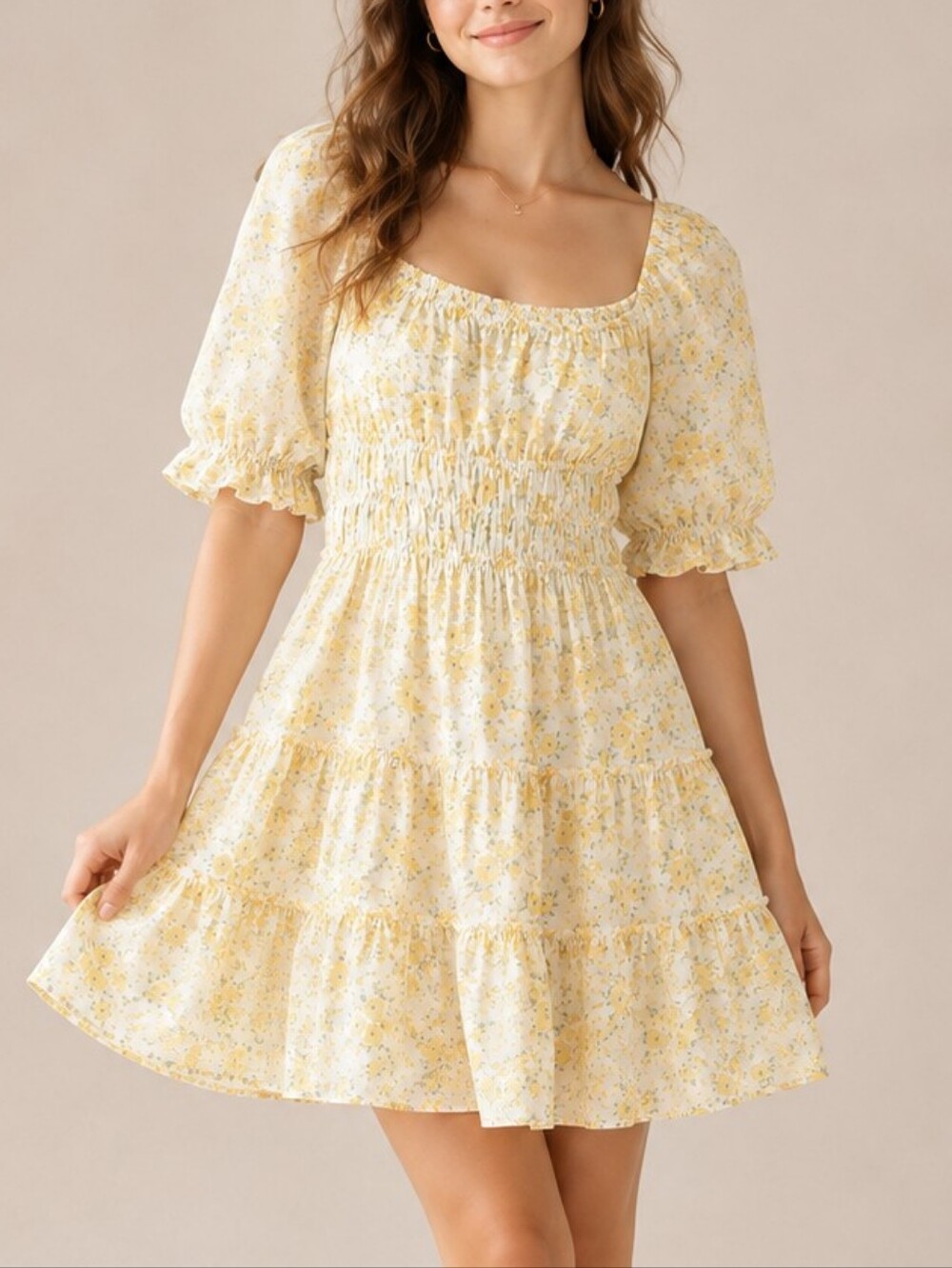 Trixxi Mini Dress Yellow Floral Chiffon Junior Size XL Cottagecore Sun Dress Y2K